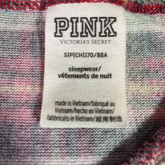 VICTORIAS SECRET PINK Pajama Top Lounge Red Plaid Gold Dog Logo Womens S Cozy - Picture 4 of 6